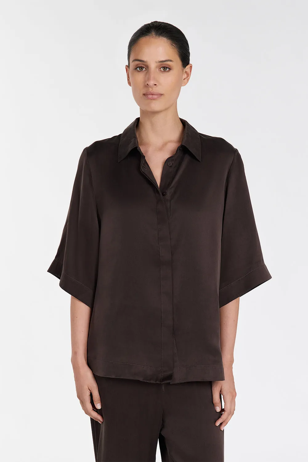 PERCY BITTER CHOC SILK SHIRT