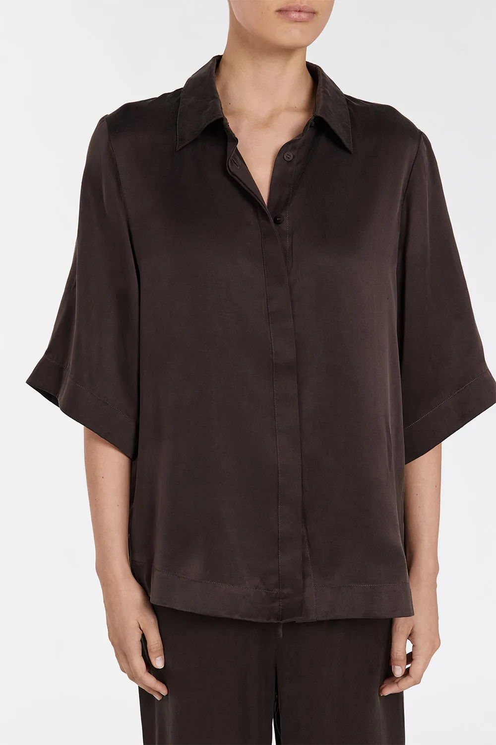PERCY BITTER CHOC SILK SHIRT