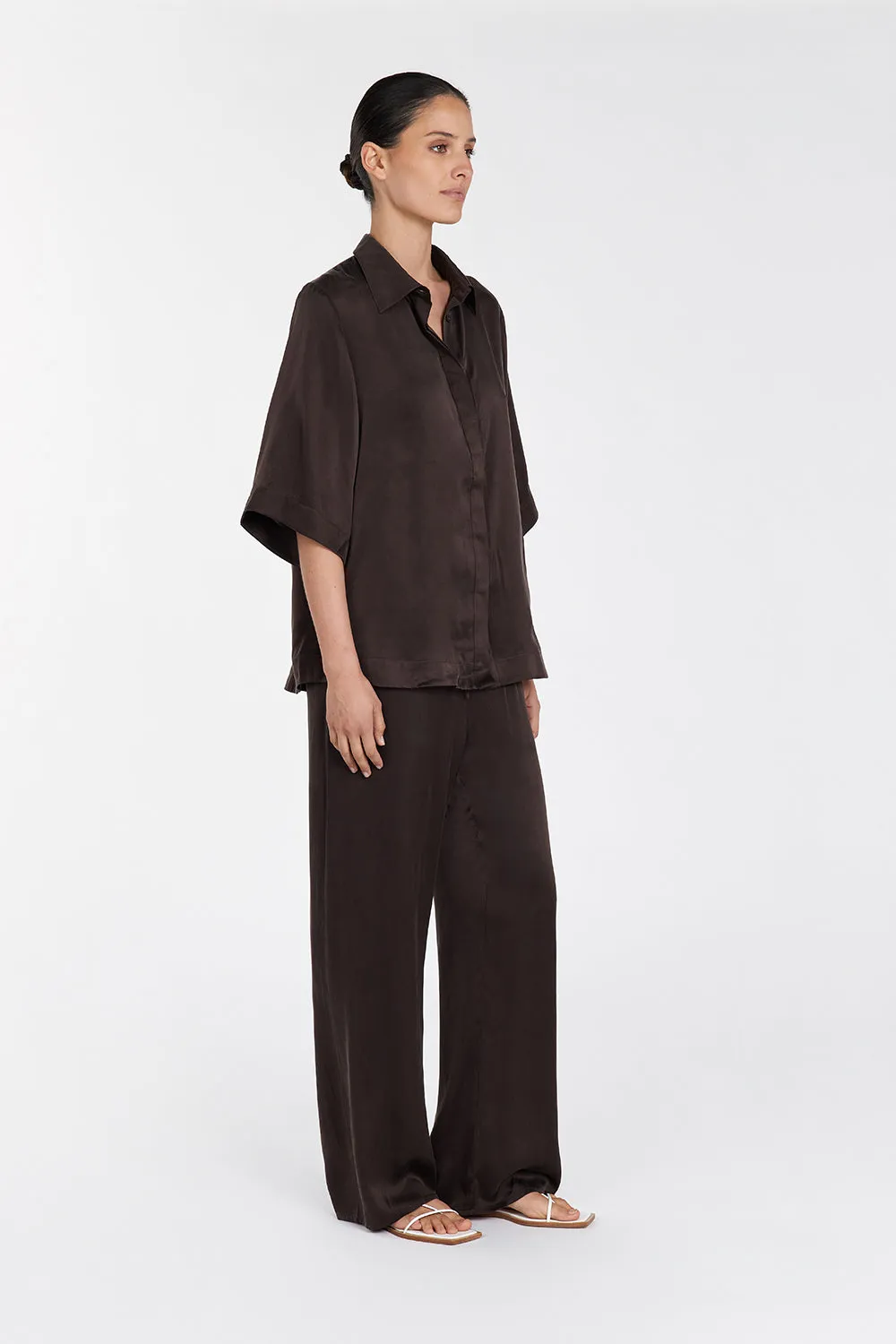 PERCY BITTER CHOC SILK SHIRT