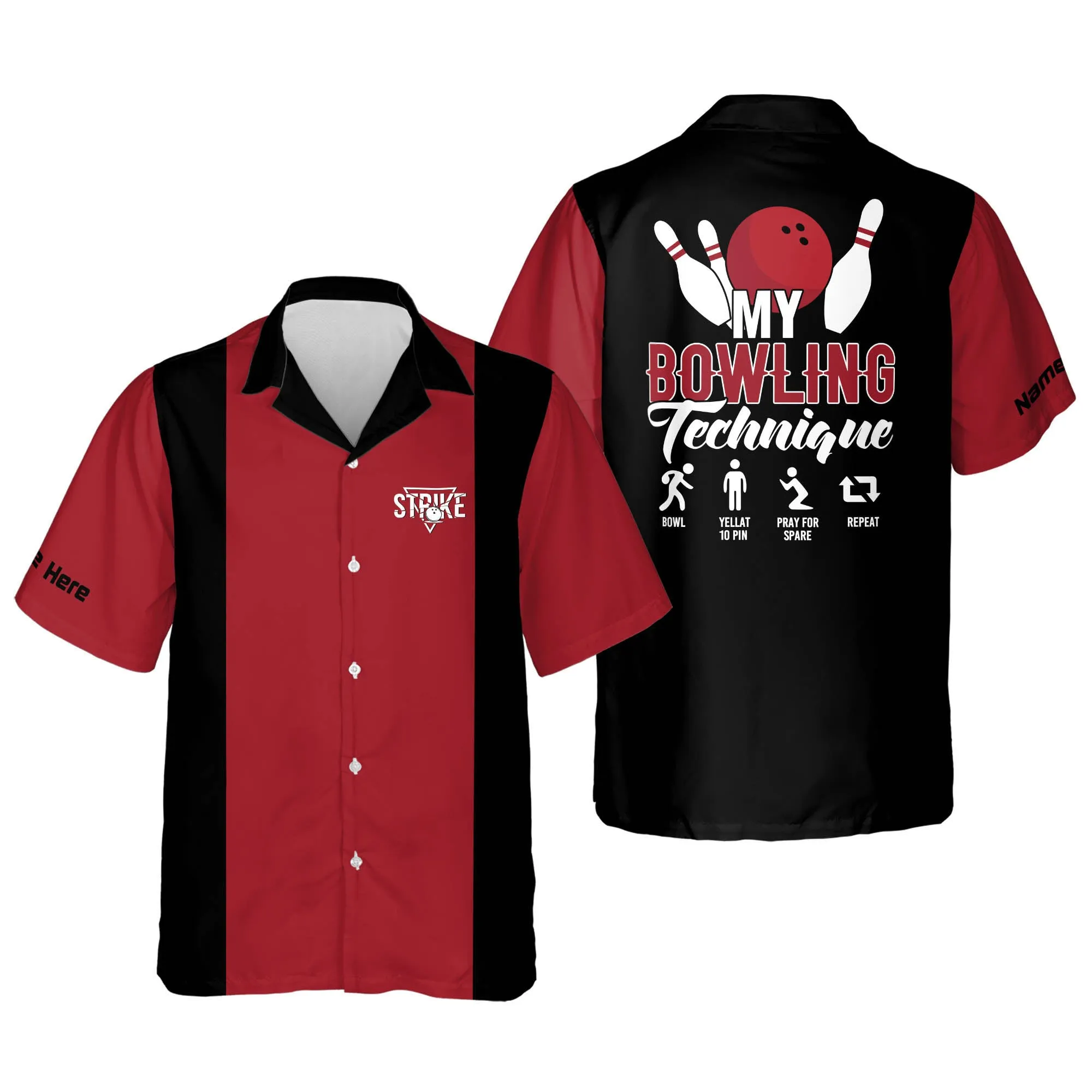 Personalized bowling Hawaiian shirt for men, Strike My Bowling Technique Hawaiian Shirt