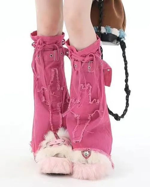 Pink Y2K Mini Skirt & Leg Warmers Set
