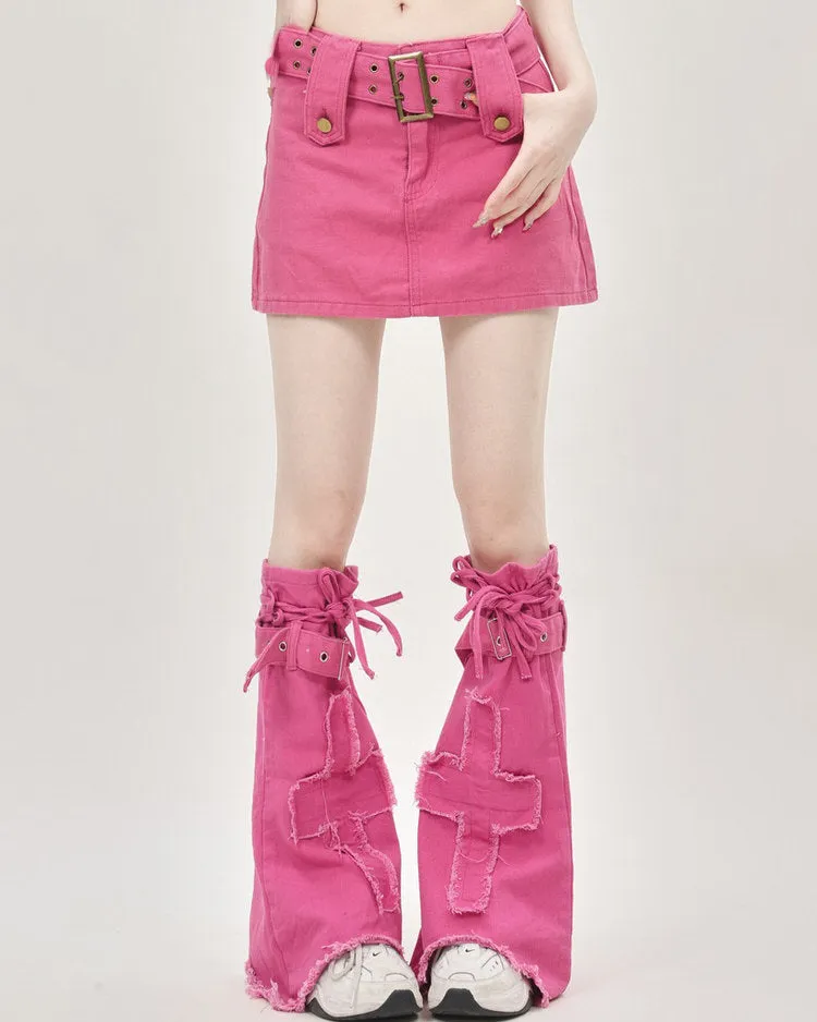 Pink Y2K Mini Skirt & Leg Warmers Set