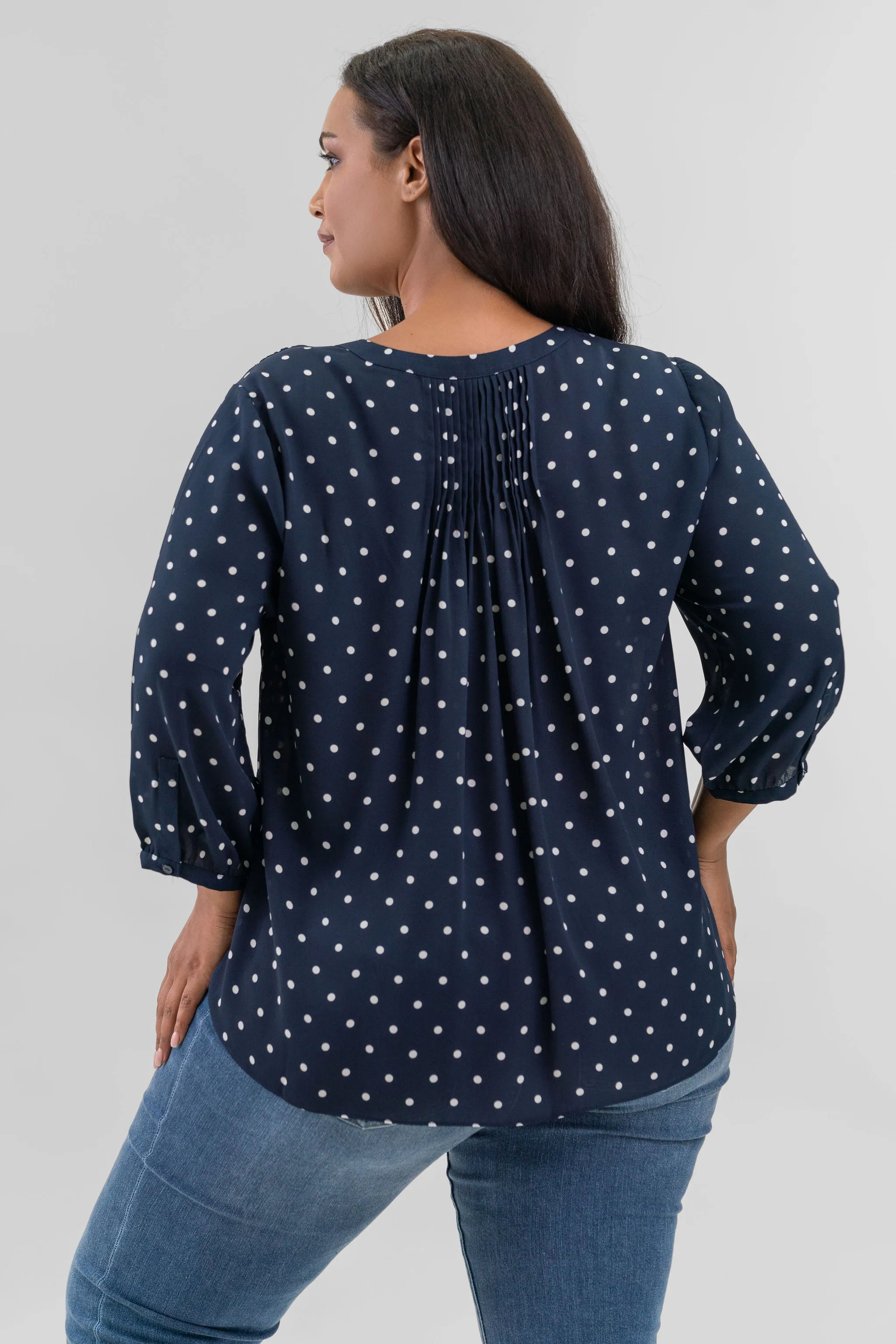 PINTUCK BLOUSE - Indigo Dot