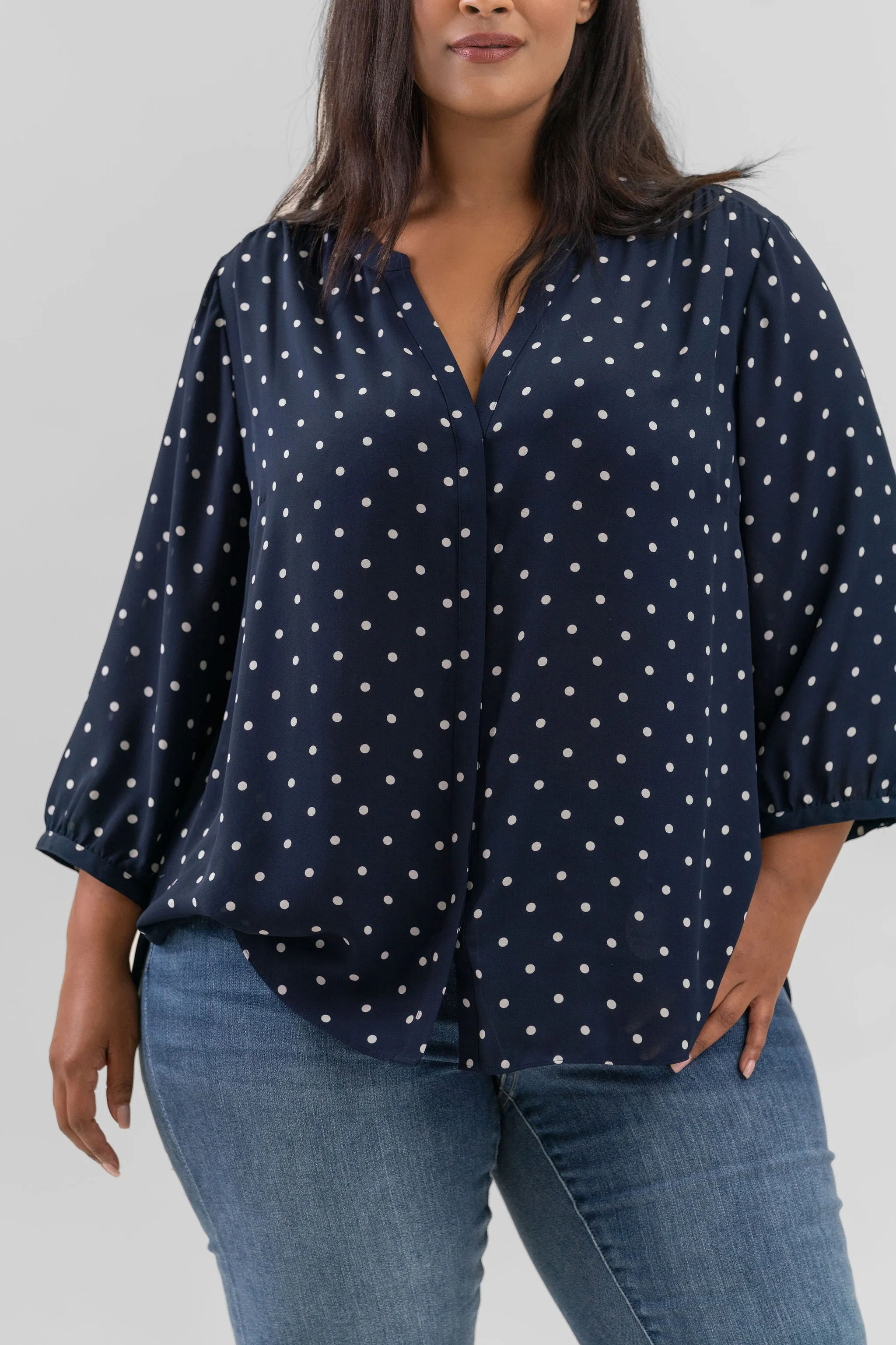 PINTUCK BLOUSE - Indigo Dot