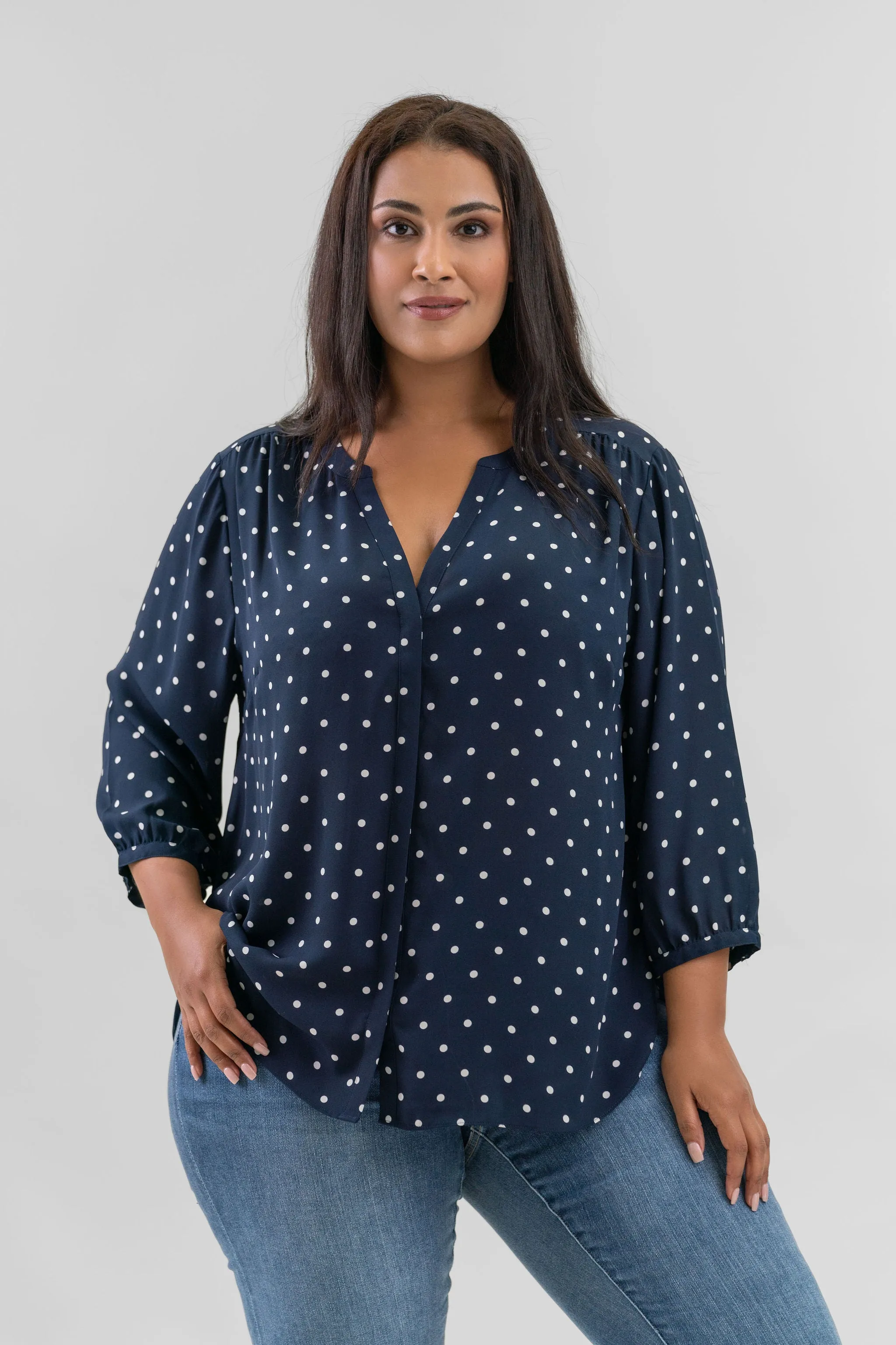 PINTUCK BLOUSE - Indigo Dot