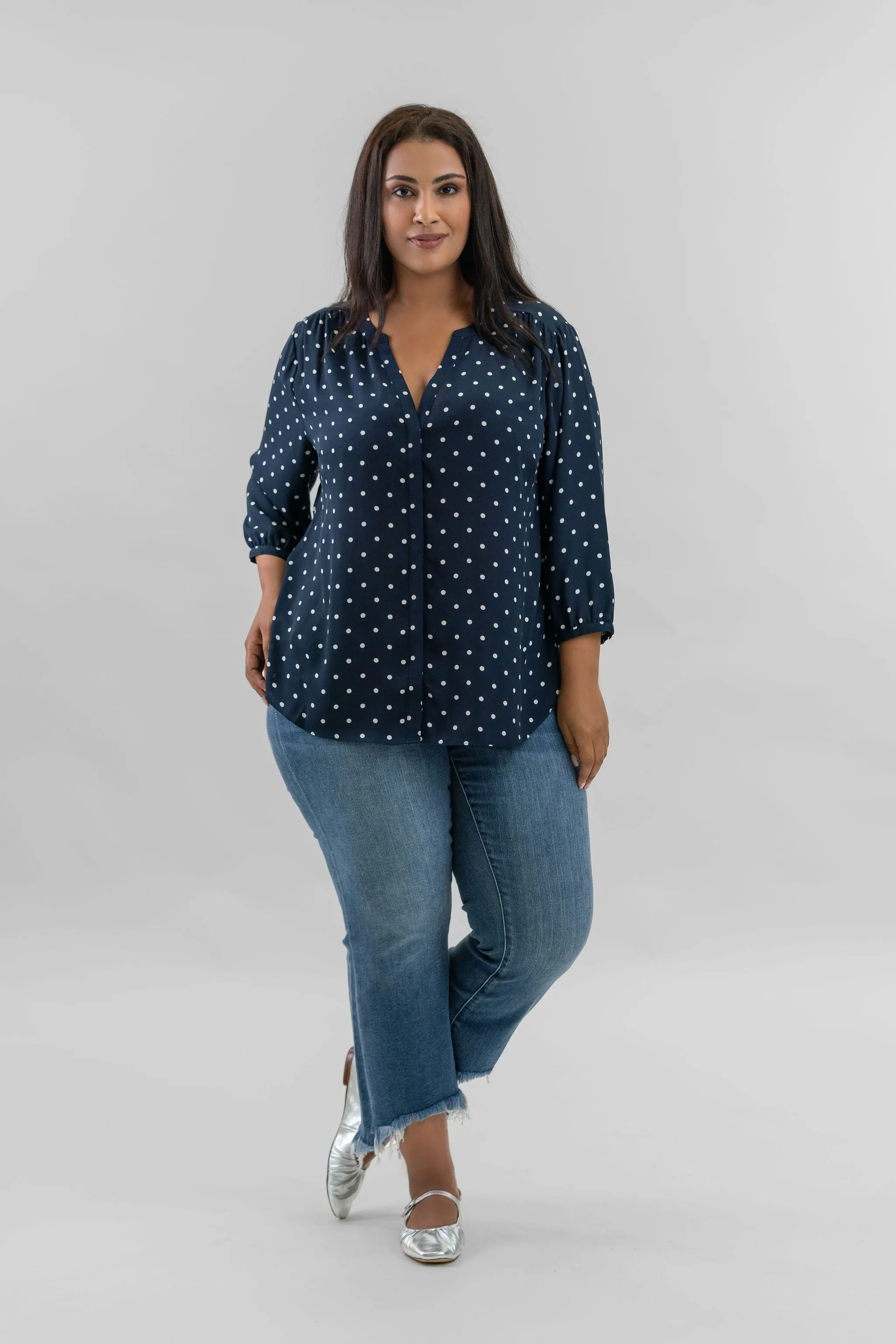 PINTUCK BLOUSE - Indigo Dot