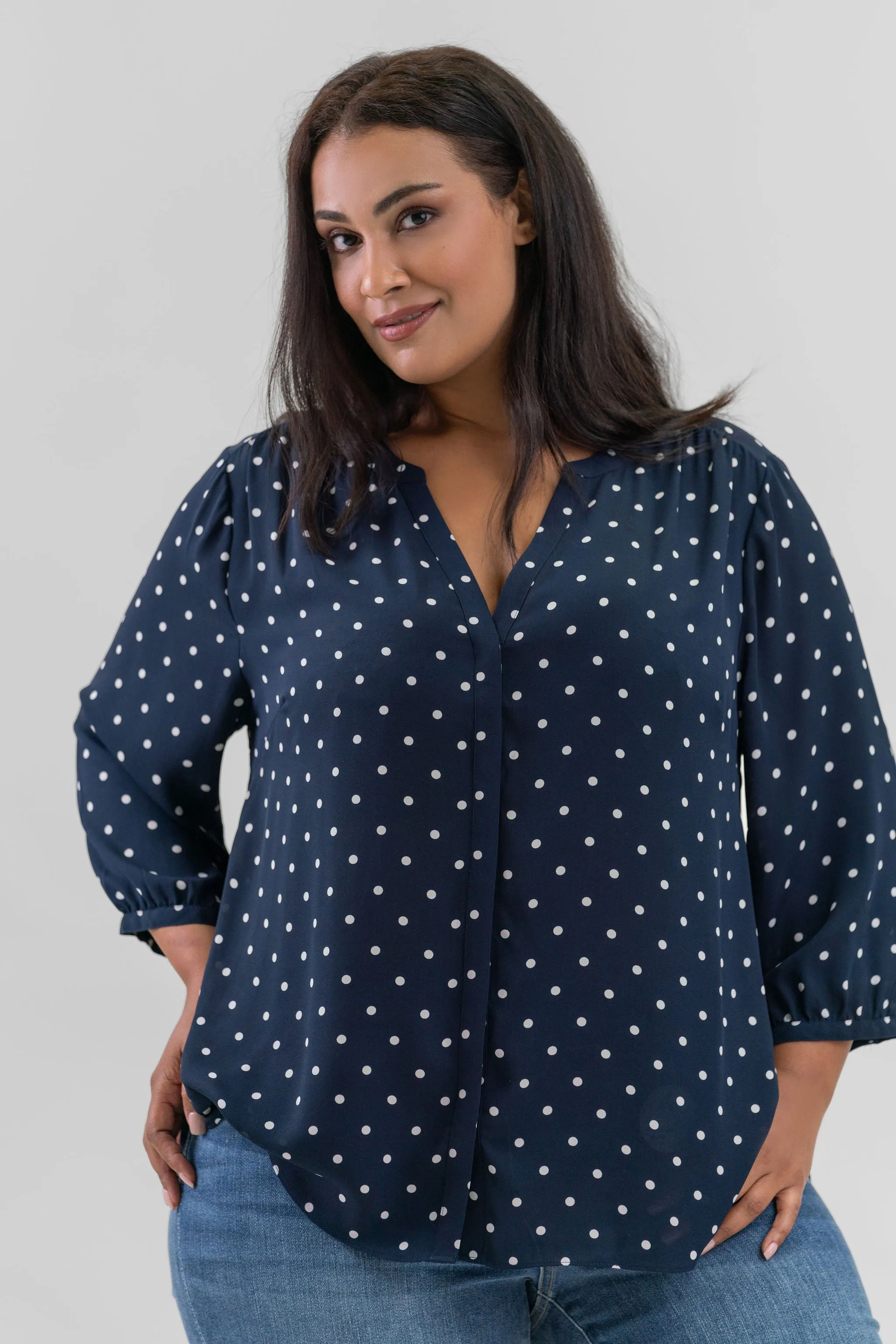 PINTUCK BLOUSE - Indigo Dot