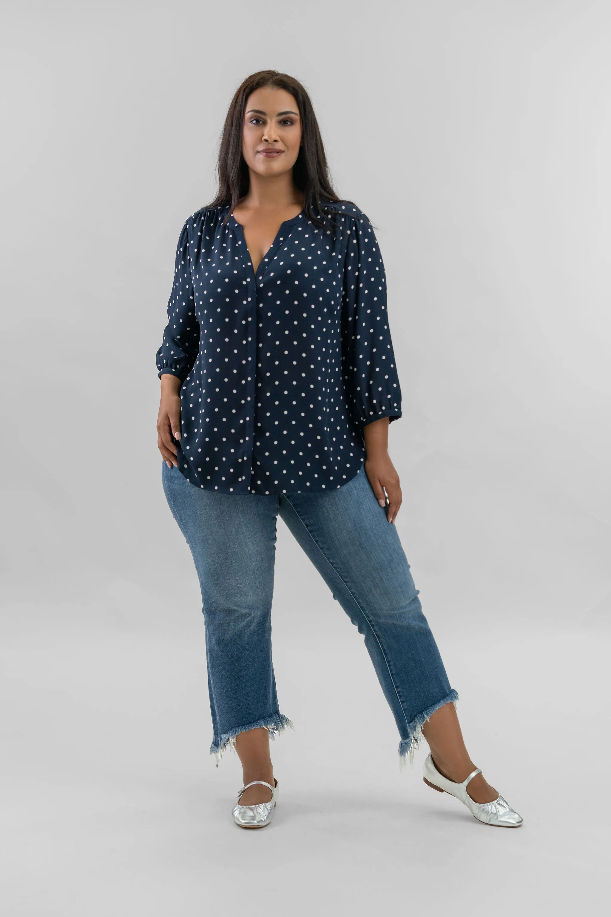 PINTUCK BLOUSE - Indigo Dot