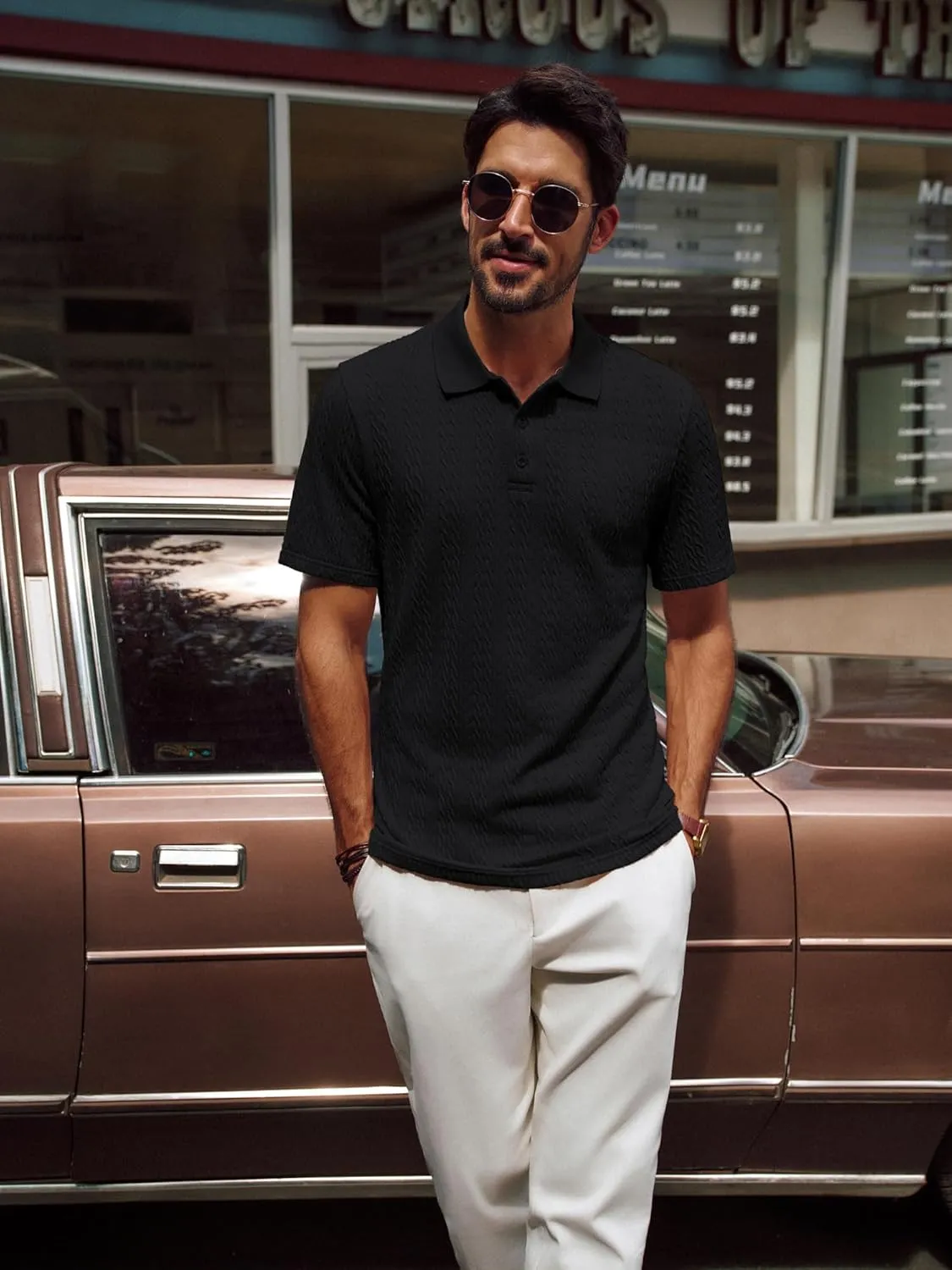 PJ PAUL JONES Mens Polo Shirts Short Sleeve Casual Collared Shirts Textured Stretchy Golf Shirts