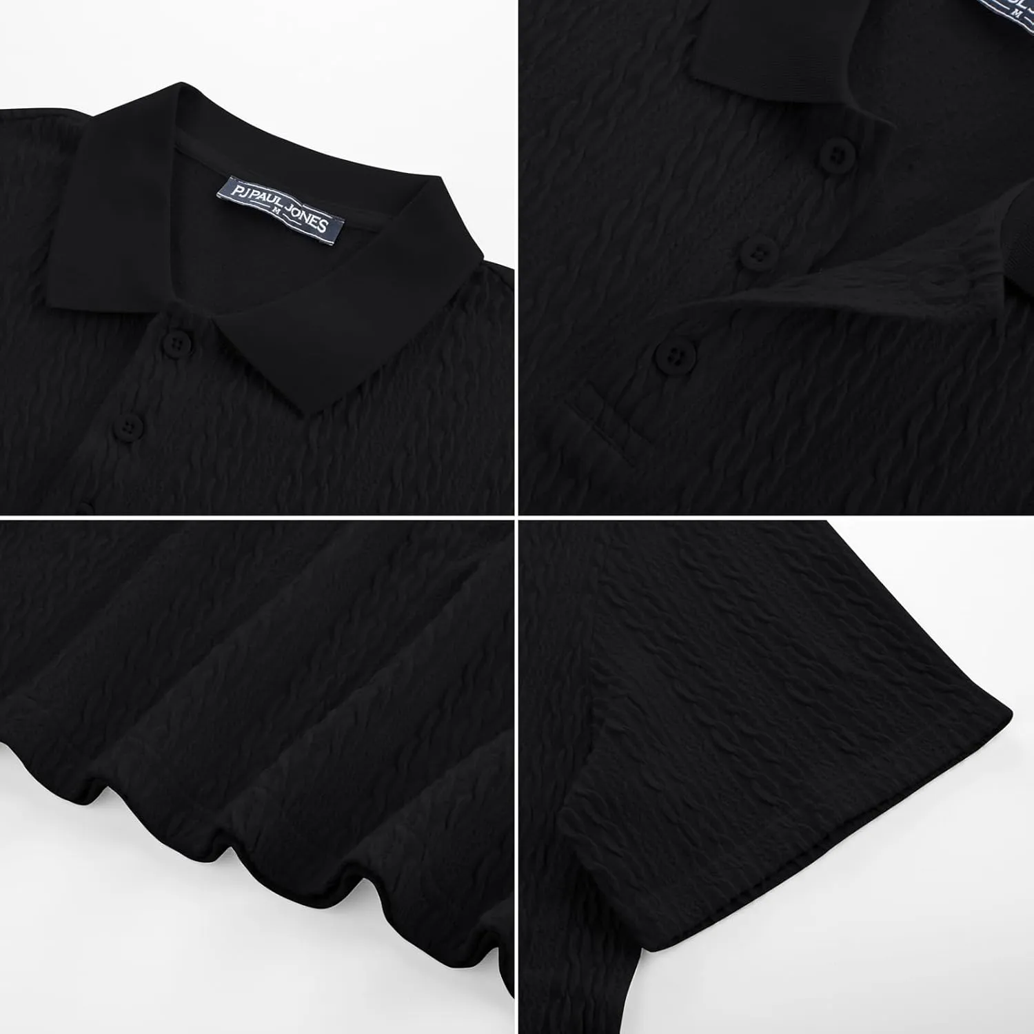 PJ PAUL JONES Mens Polo Shirts Short Sleeve Casual Collared Shirts Textured Stretchy Golf Shirts