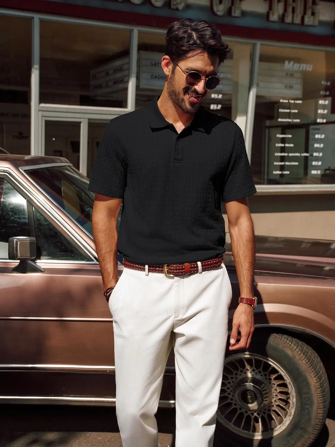 PJ PAUL JONES Mens Polo Shirts Short Sleeve Casual Collared Shirts Textured Stretchy Golf Shirts