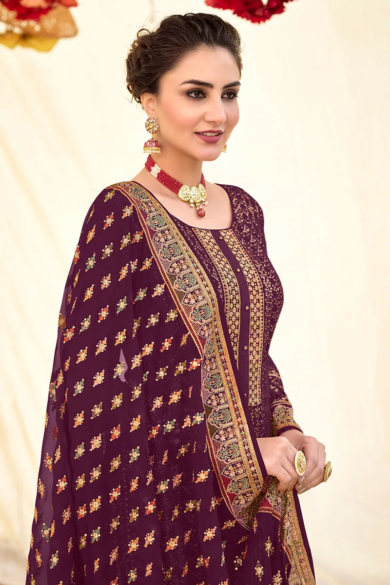 Plum Purple Blooming Georgette Pakistani Style Salwar Suit