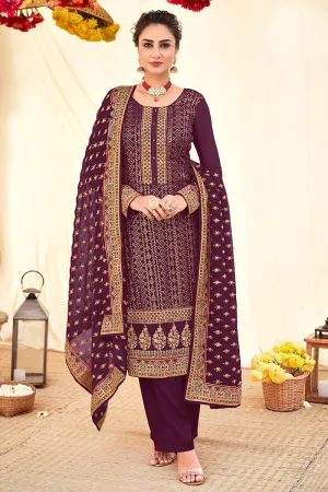 Plum Purple Blooming Georgette Pakistani Style Salwar Suit