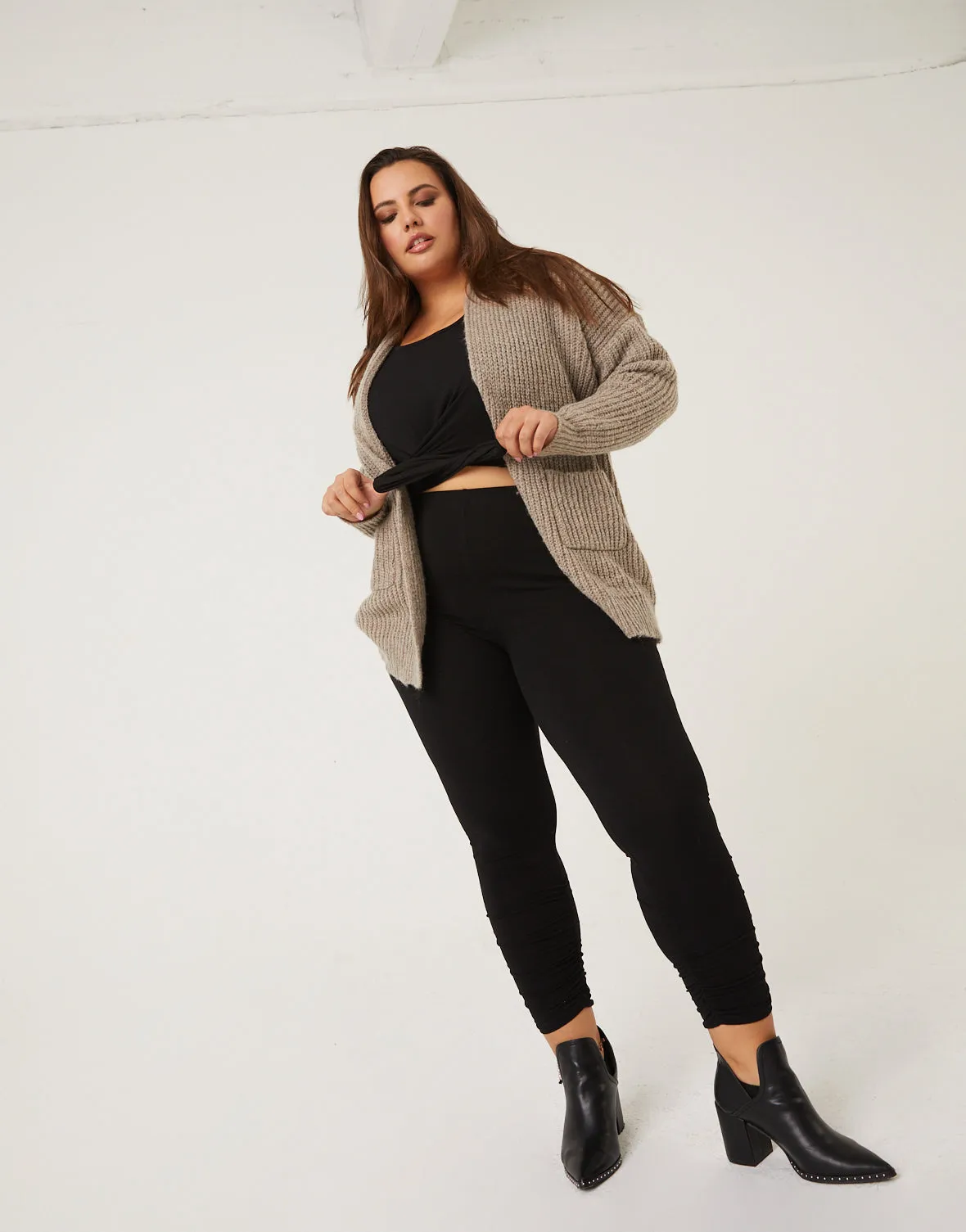 Plus Size Open Cardigan With Pockets
