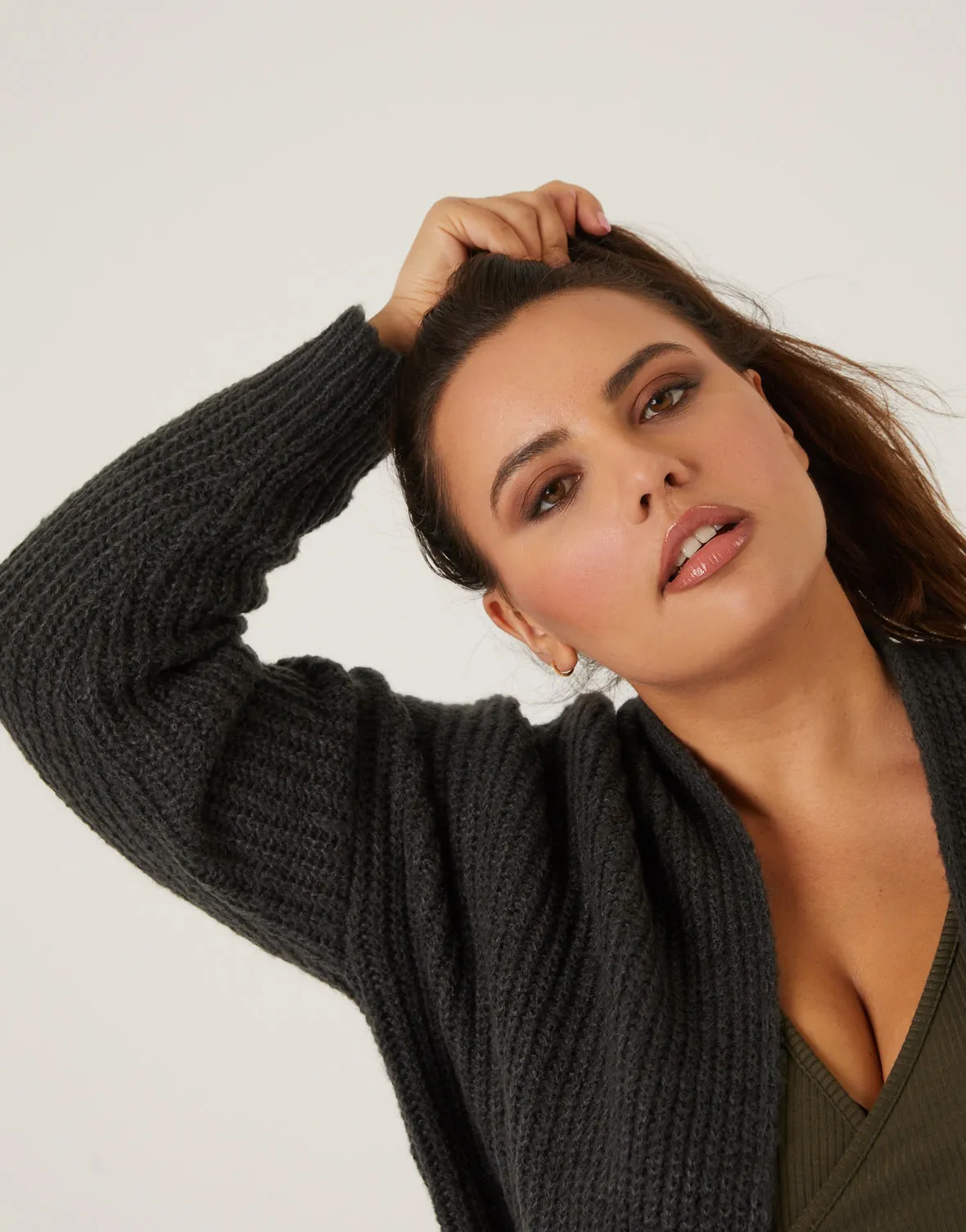 Plus Size Open Cardigan With Pockets