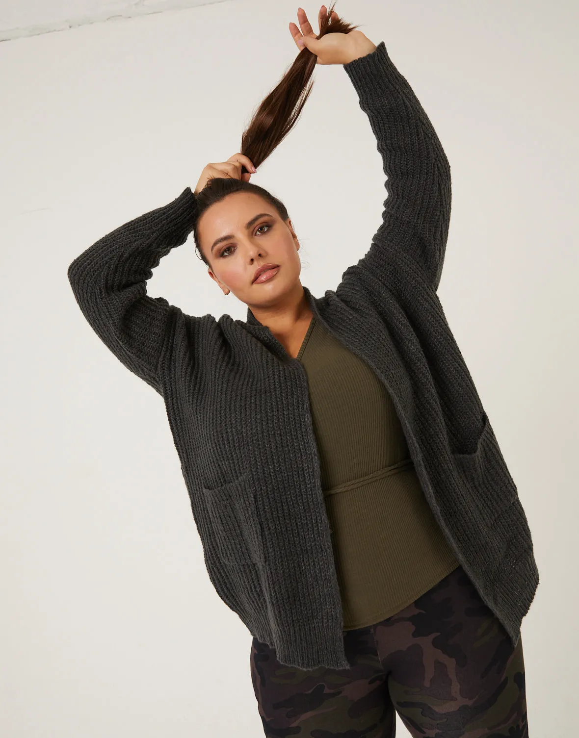 Plus Size Open Cardigan With Pockets