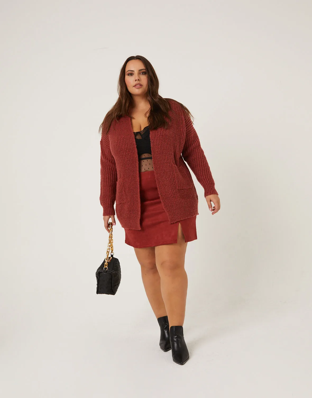 Plus Size Open Cardigan With Pockets