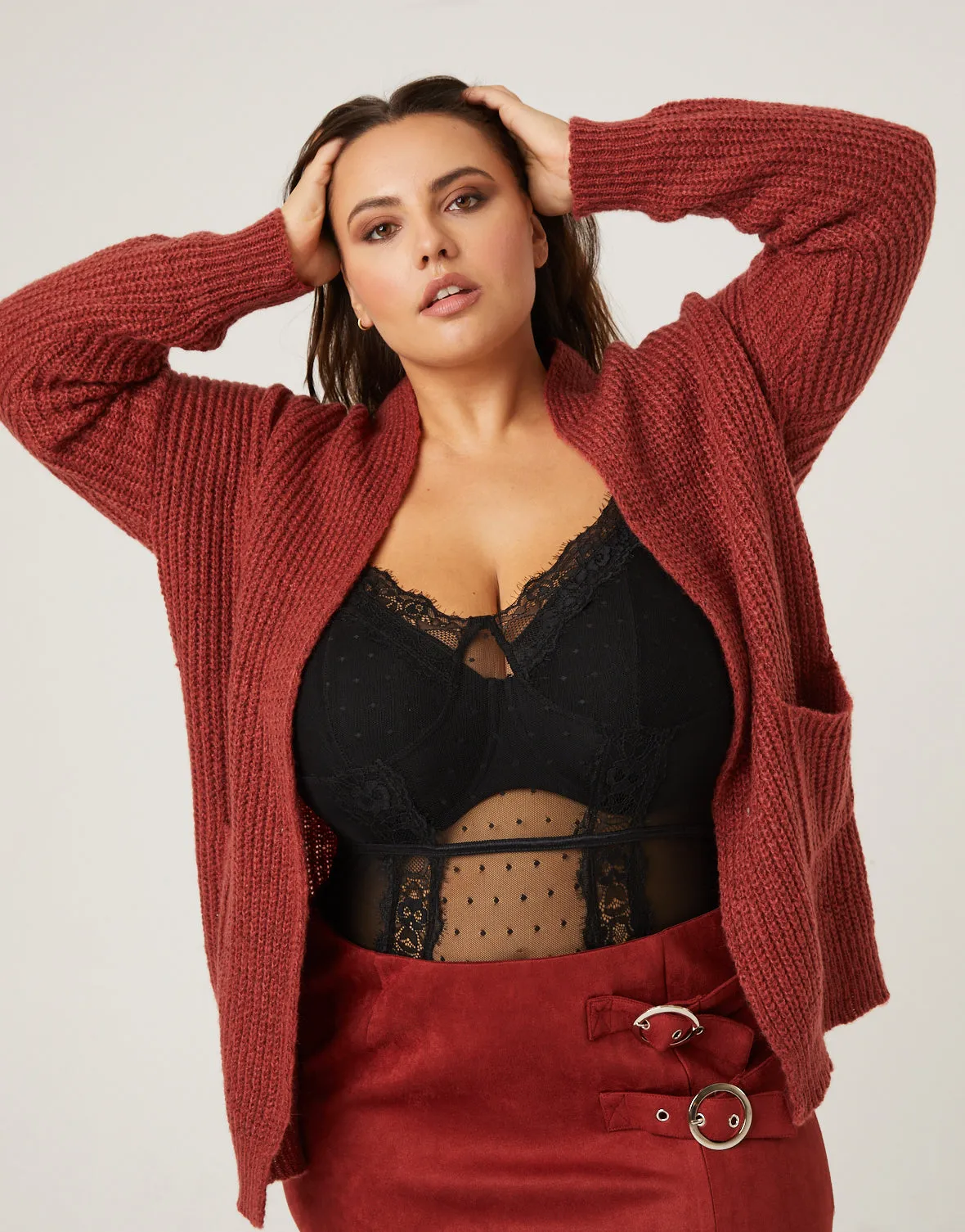 Plus Size Open Cardigan With Pockets