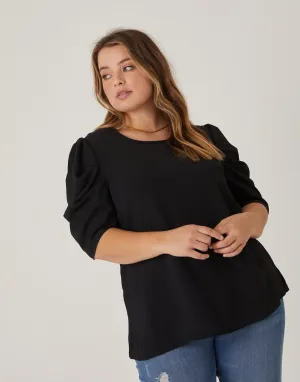 Plus Size Puff Sleeve Woven Blouse