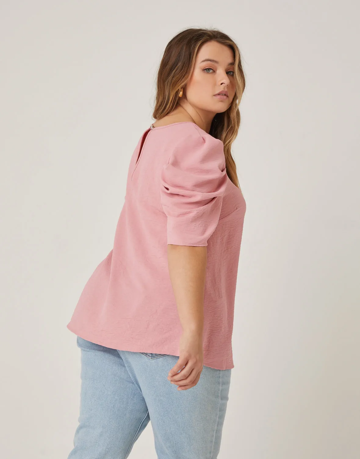 Plus Size Puff Sleeve Woven Blouse