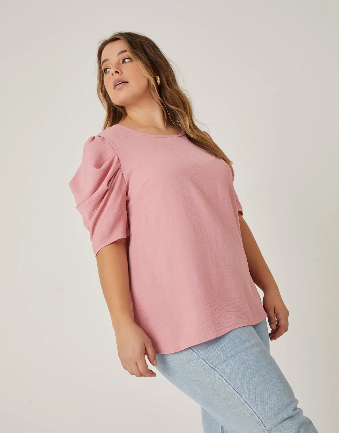 Plus Size Puff Sleeve Woven Blouse