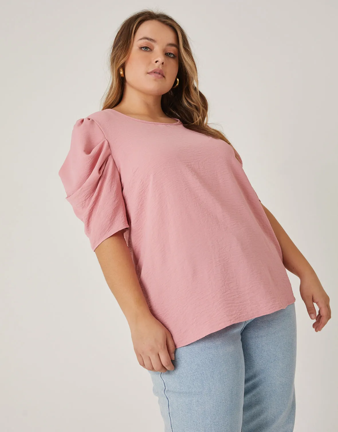 Plus Size Puff Sleeve Woven Blouse