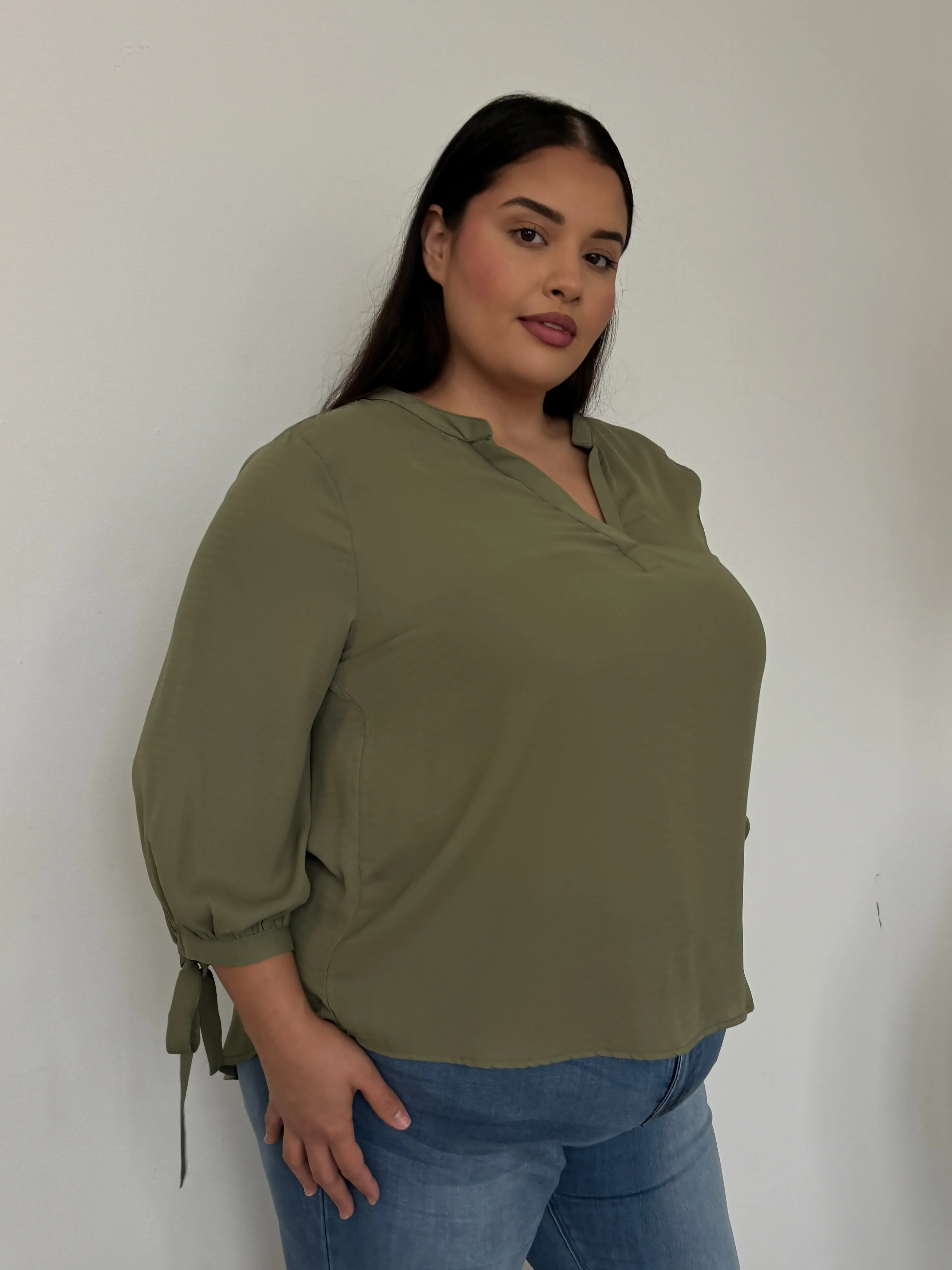 Plus Size Split Neck Flowy Blouse