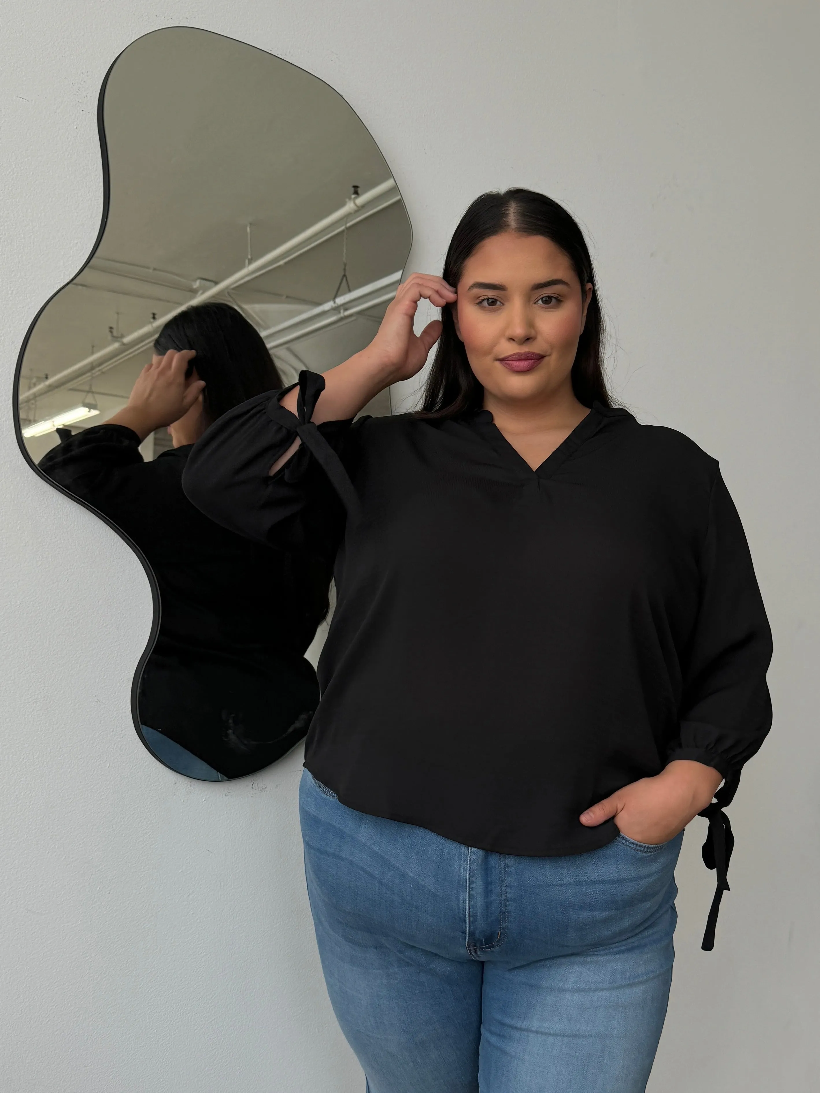 Plus Size Split Neck Flowy Blouse