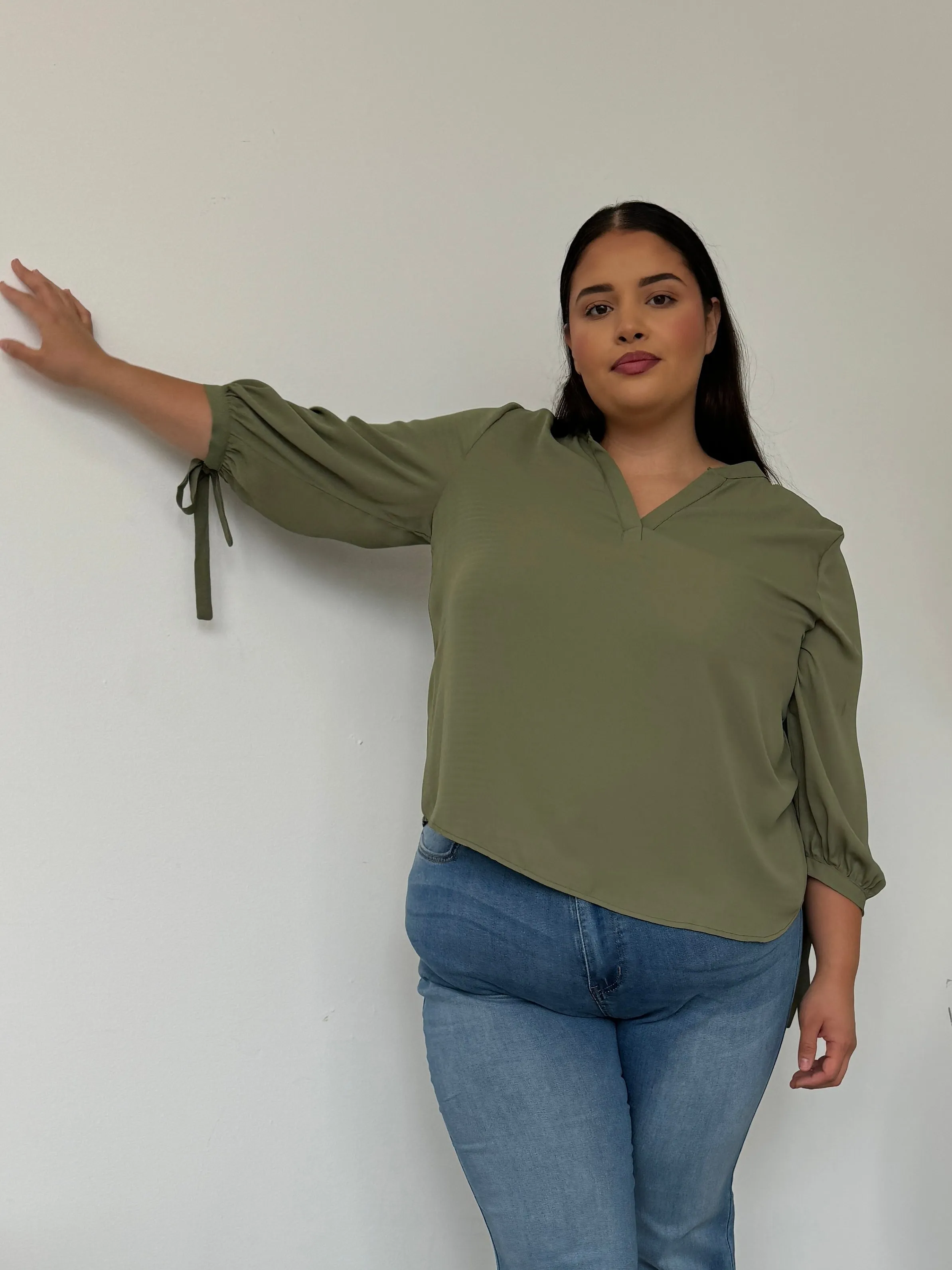 Plus Size Split Neck Flowy Blouse