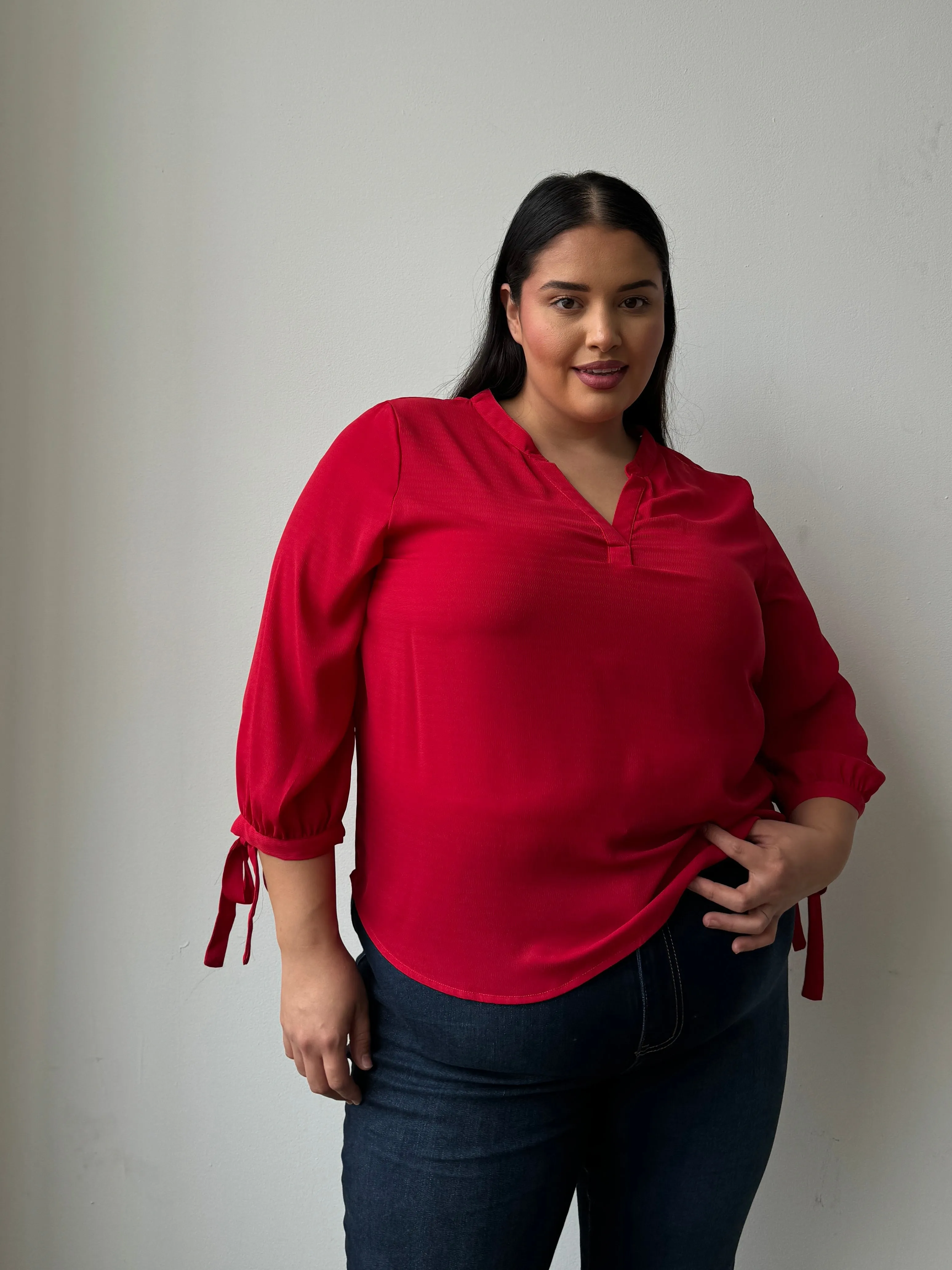 Plus Size Split Neck Flowy Blouse