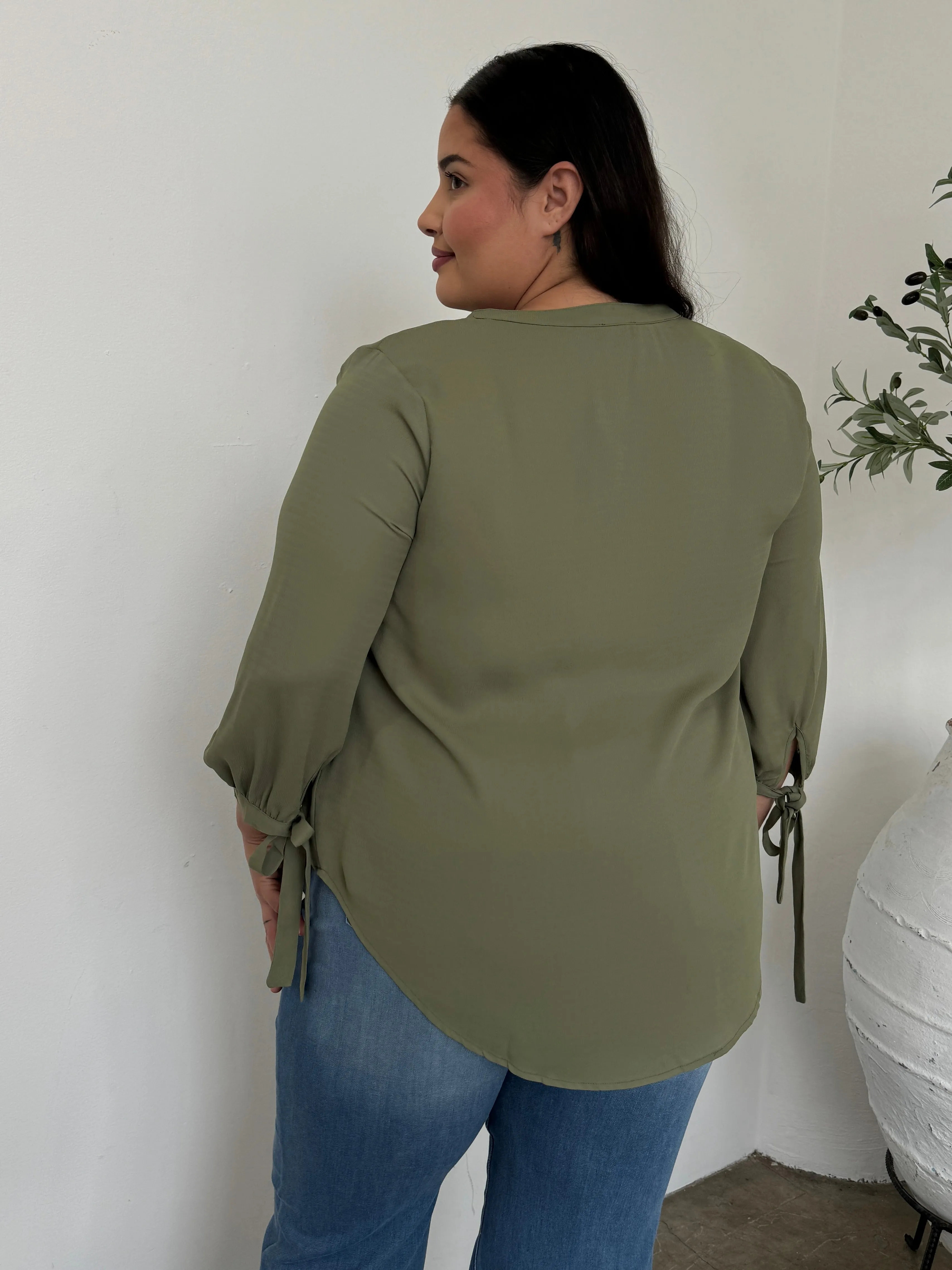Plus Size Split Neck Flowy Blouse