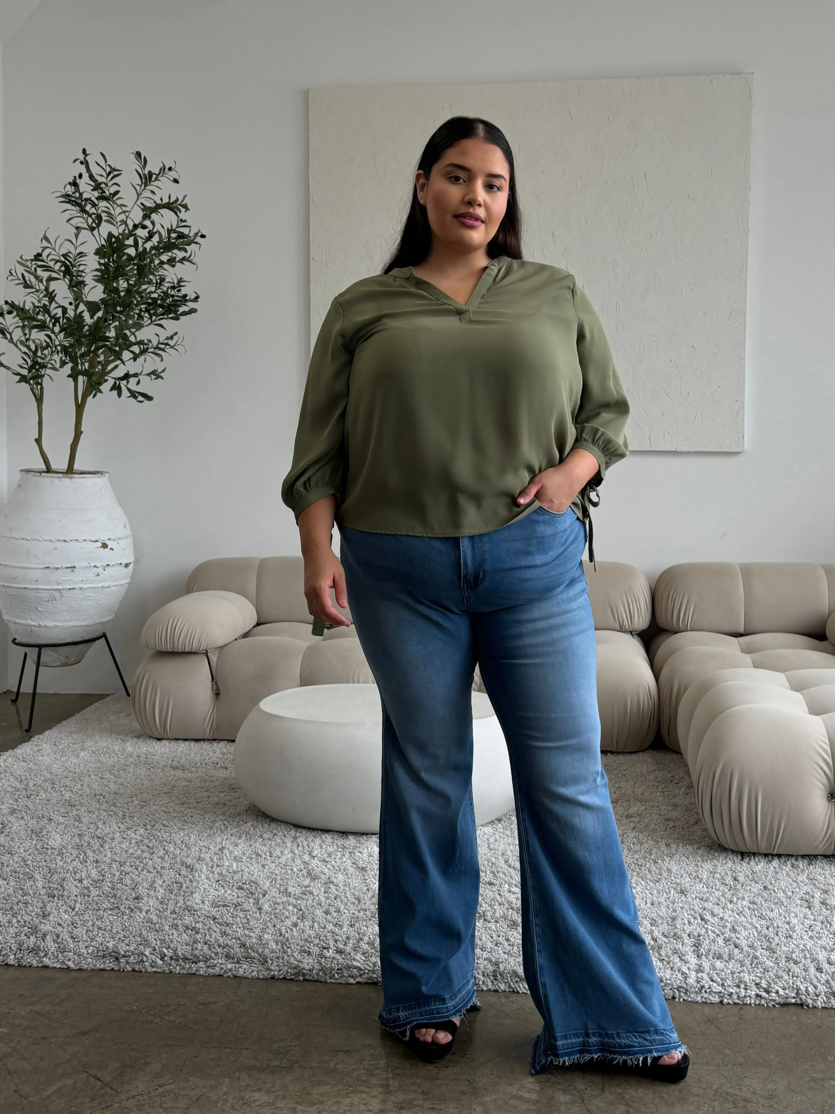 Plus Size Split Neck Flowy Blouse