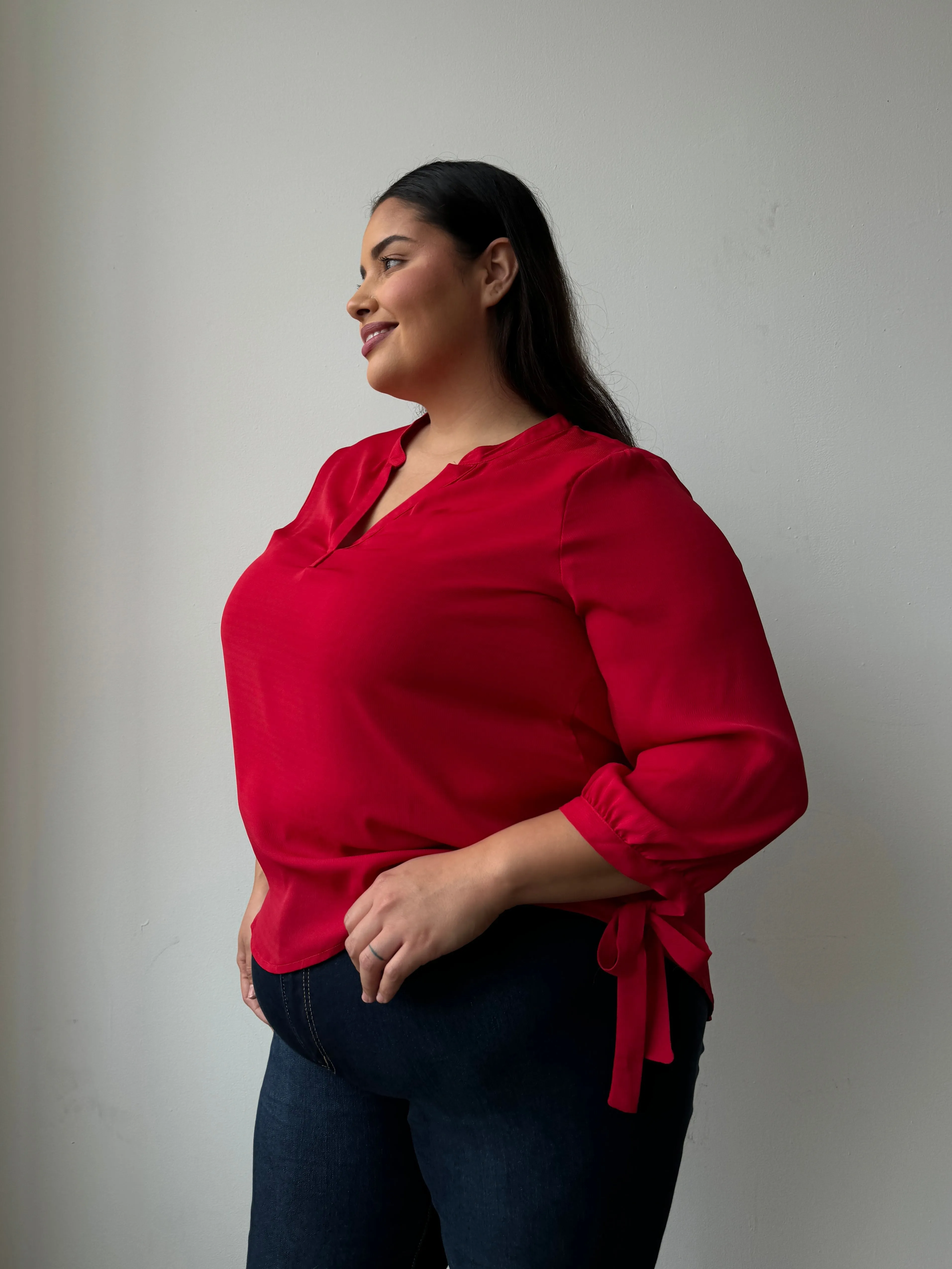 Plus Size Split Neck Flowy Blouse