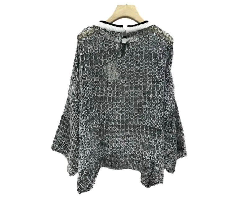 Pre Order: Sequins Hollow Round Neck Long Sleeved Top