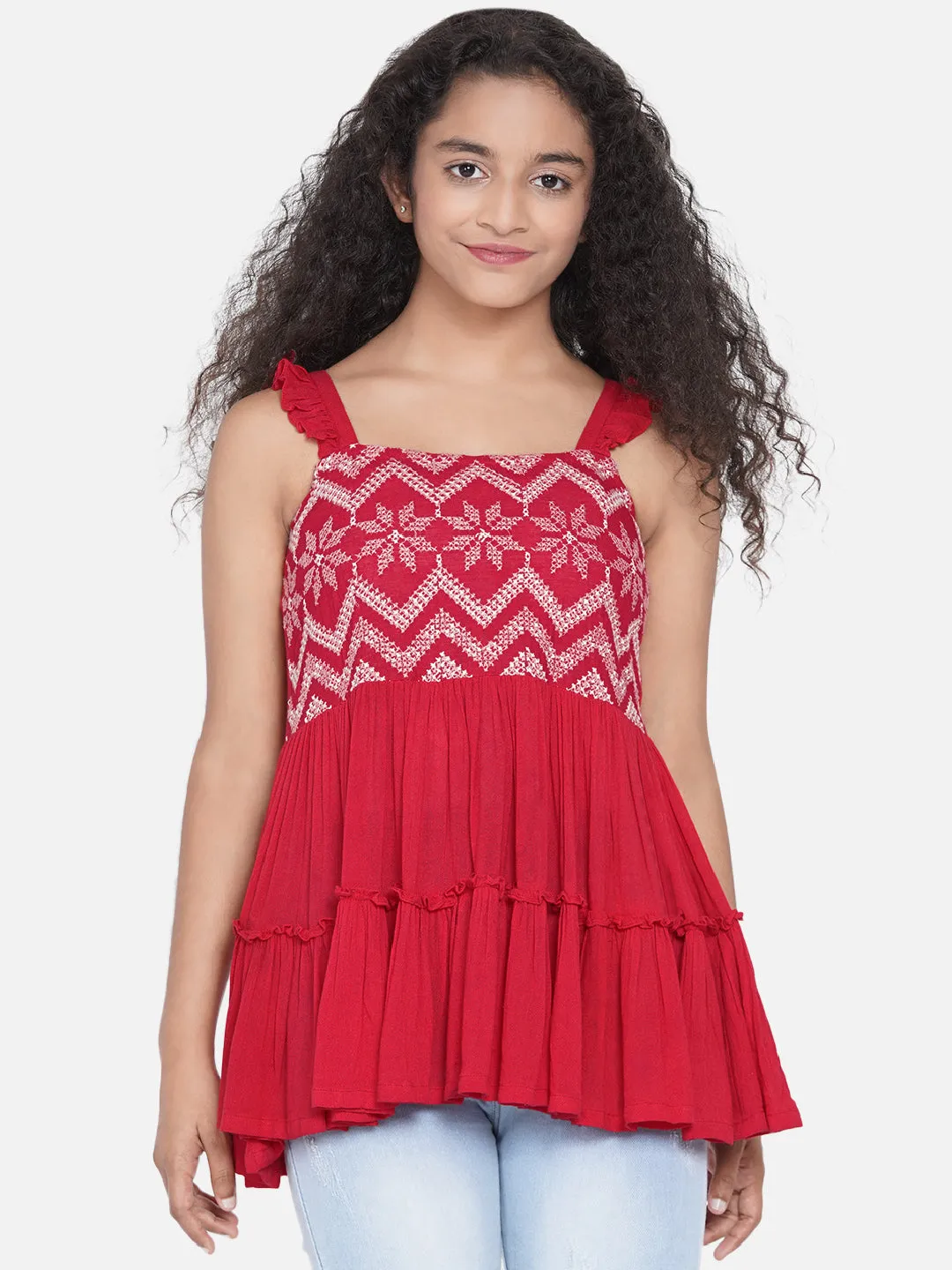 Red Tiered Longline Top