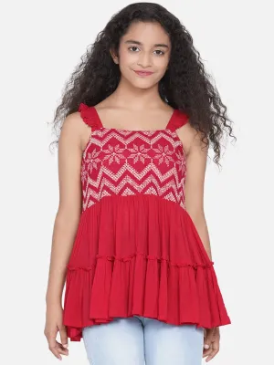 Red Tiered Longline Top