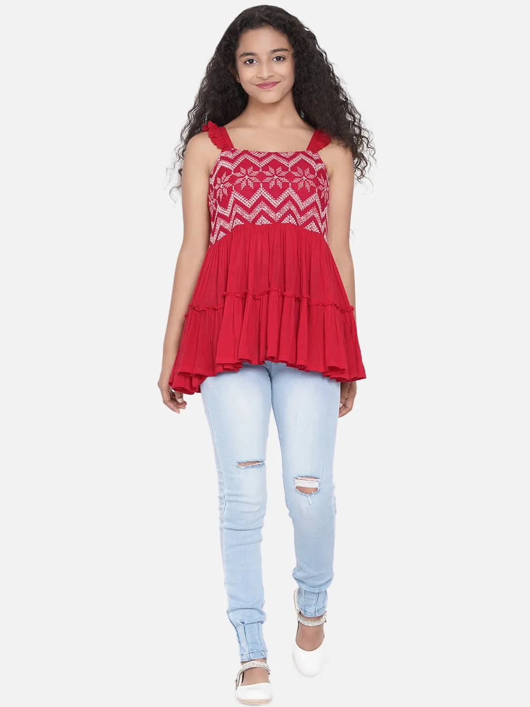 Red Tiered Longline Top