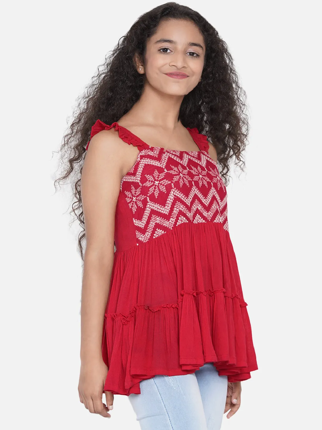 Red Tiered Longline Top
