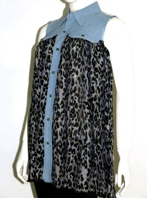 Reworked Ladies Denim Blouse made using Ladies Denim Blouse and Printed Dress, Style # CR042