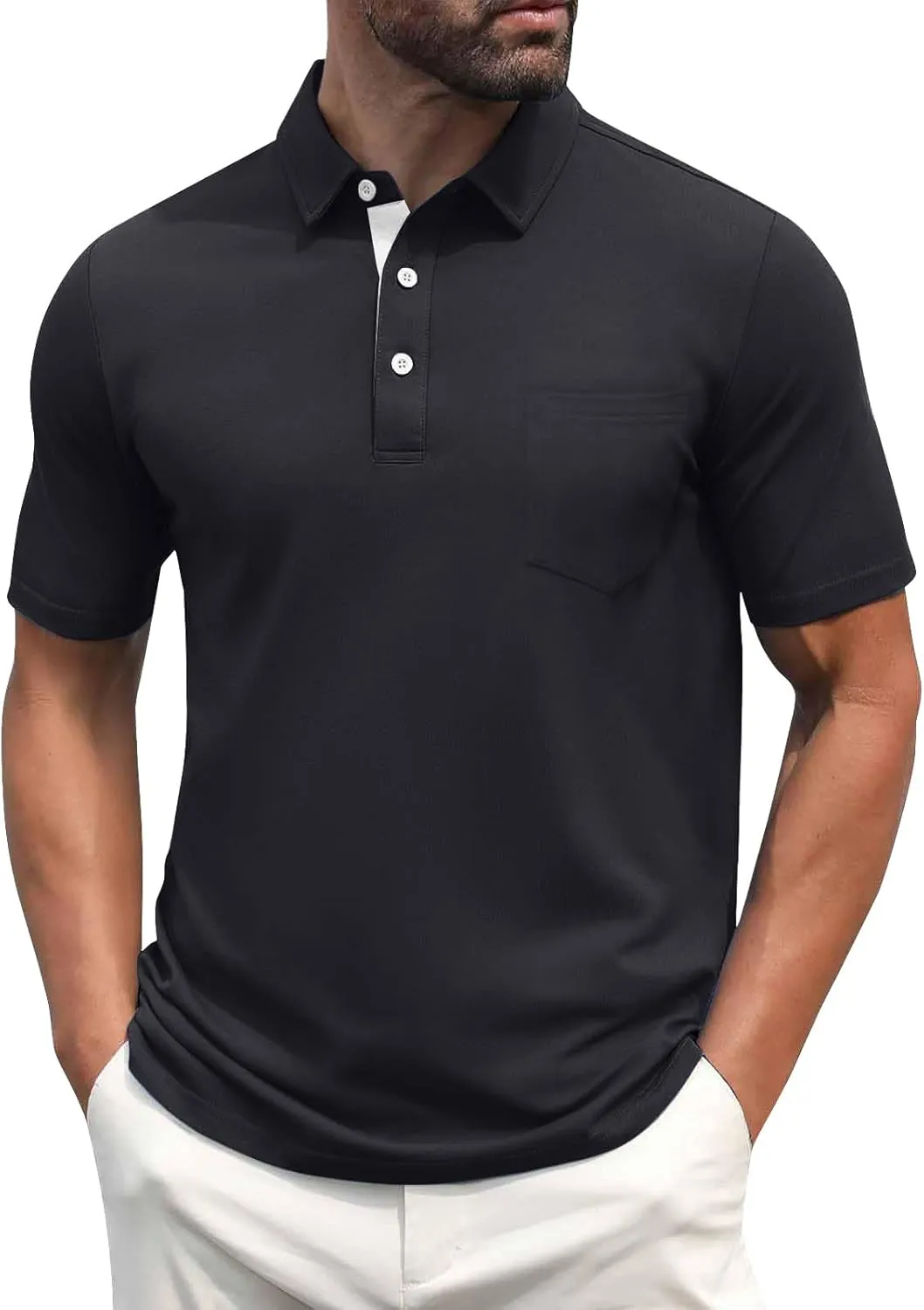 RTRDE Men's Casual Golf Shirts Short Sleeve Solid Color Business Casual Work Collared Shirts with Pocket Polos, M-5XL