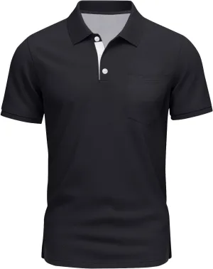 RTRDE Men's Casual Golf Shirts Short Sleeve Solid Color Business Casual Work Collared Shirts with Pocket Polos, M-5XL