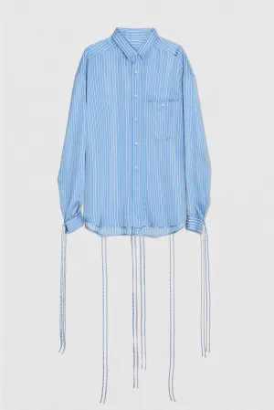 Satin Pin Stripe Shirt Blue And White Viscose Blend