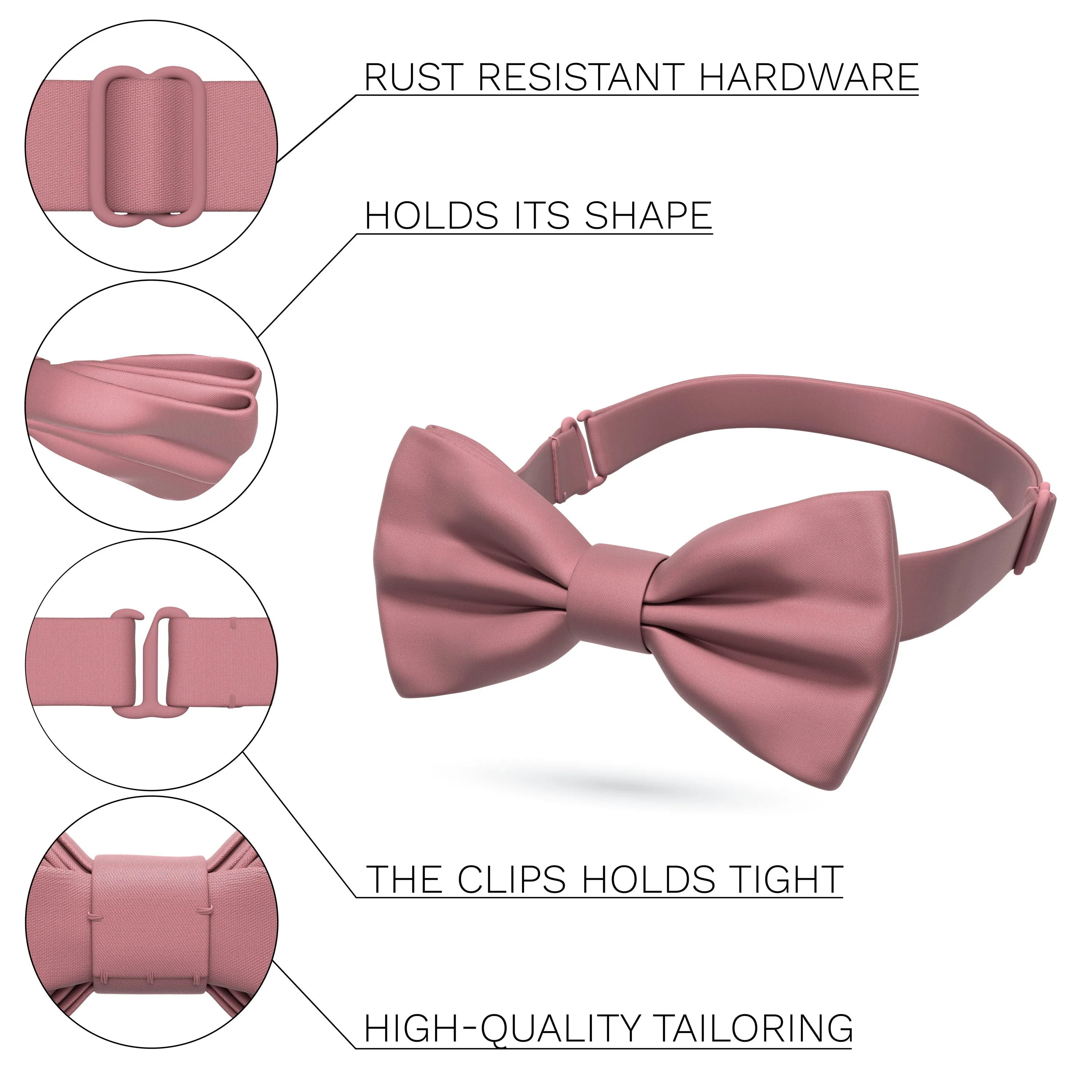 Satin Powder Rose Bow Tie