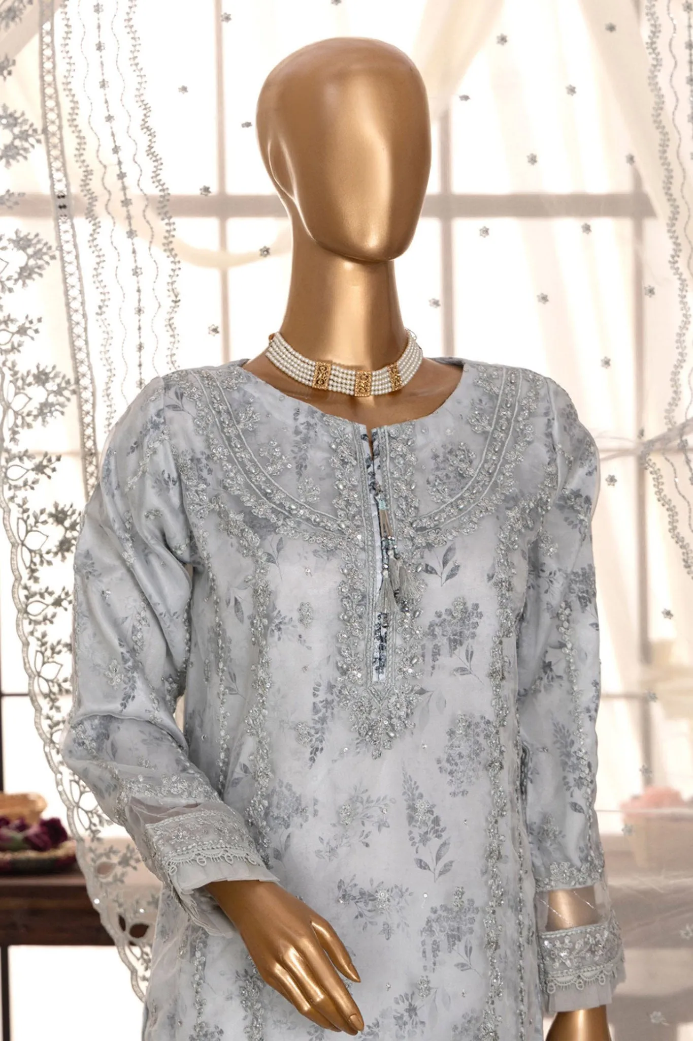 Shaahkaar By HZ Stitched 3 Piece Printed & Emb Formals Vol-03 Collection'2024-HZK-144-Grey