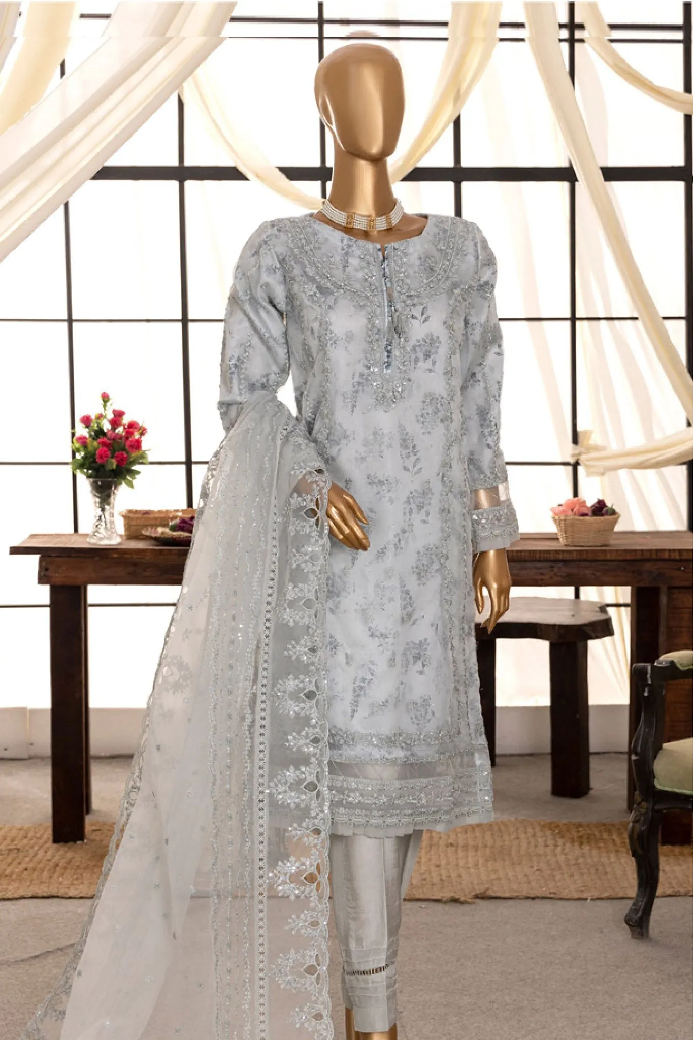 Shaahkaar By HZ Stitched 3 Piece Printed & Emb Formals Vol-03 Collection'2024-HZK-144-Grey