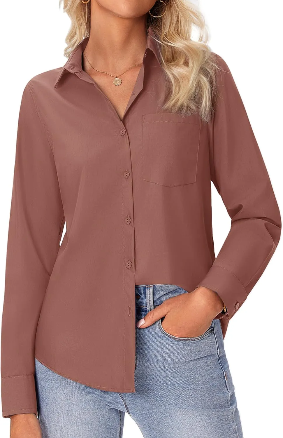 siliteelon Button Down Shirts for Women Wrinkle Free Long Sleeve Shirts Dress Shirts Work Office Blouse Tops with Pocket