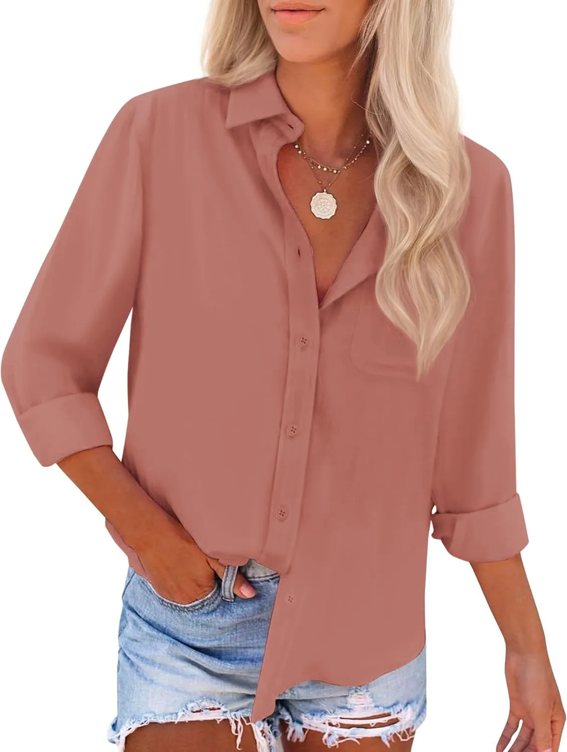 siliteelon Button Down Shirts for Women Wrinkle Free Long Sleeve Shirts Dress Shirts Work Office Blouse Tops with Pocket