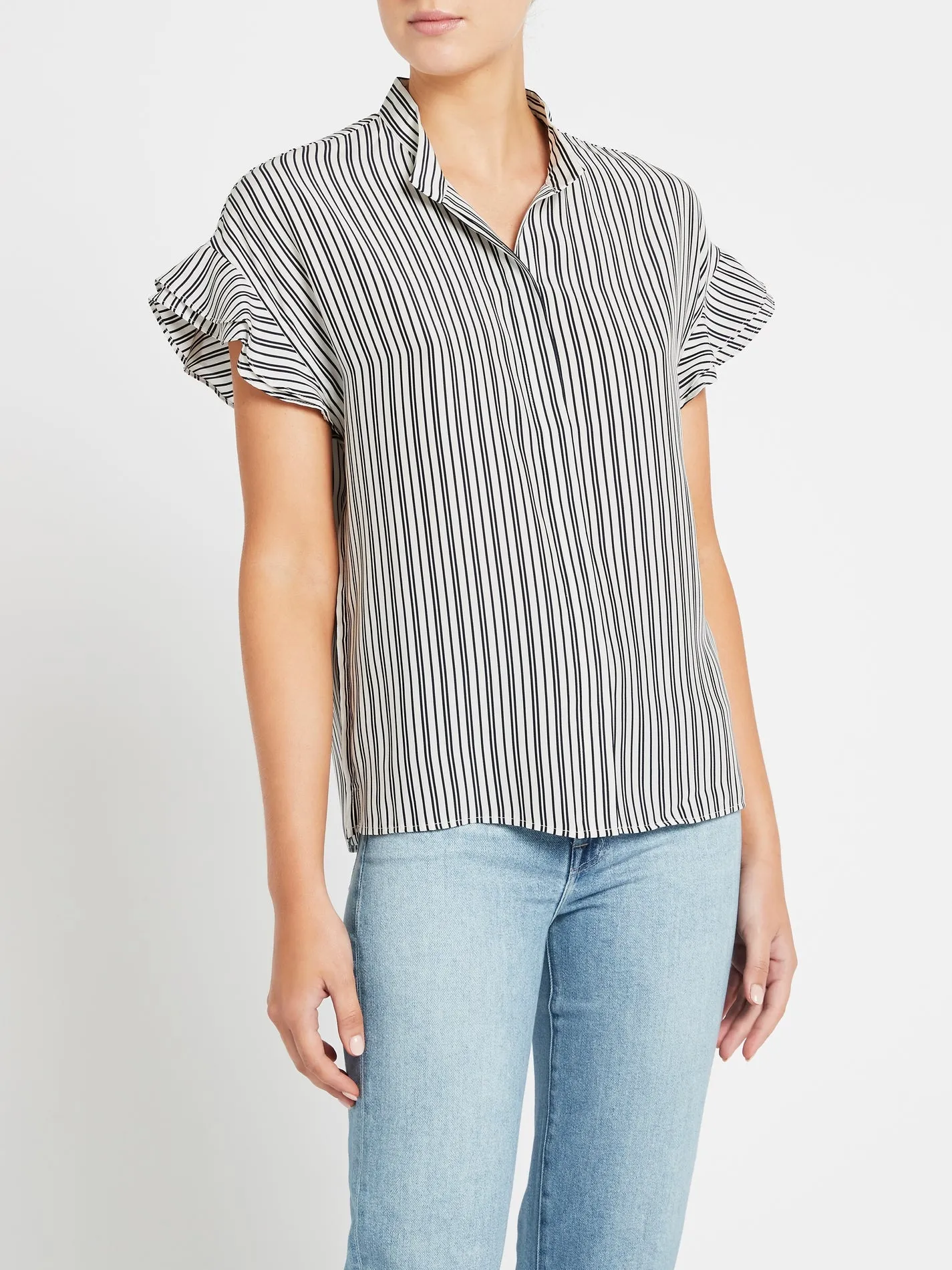 Silk Flounce Short Sleeve Blouse