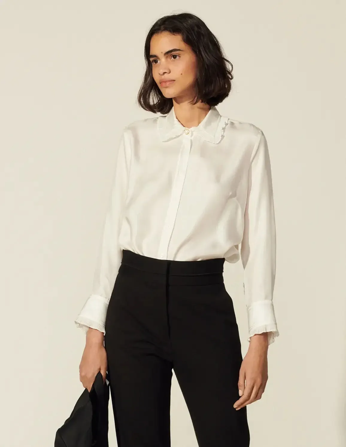 Silk Shirt With Pleated Trim
