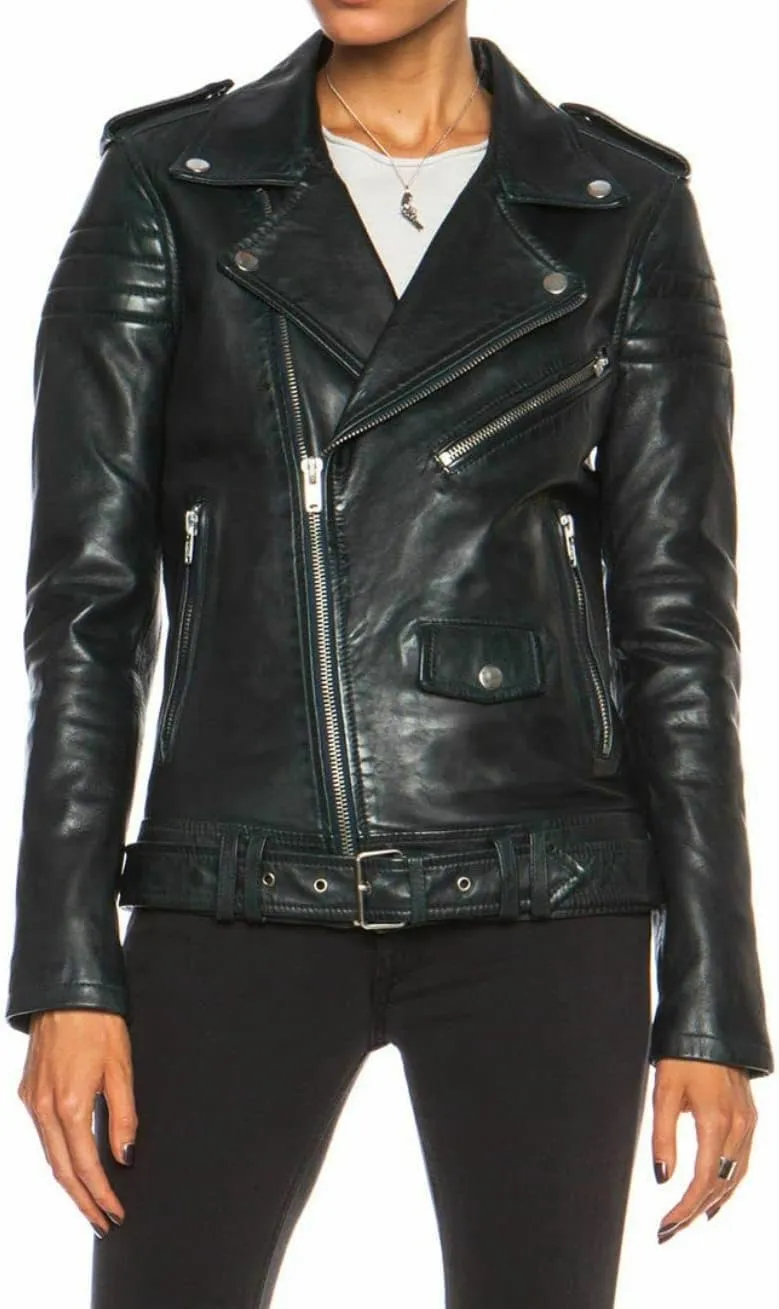 SKADO Womens Leather Jacket For Women Real Leather Jacket Soft Lambskin Biker Jacket Slim-Fit